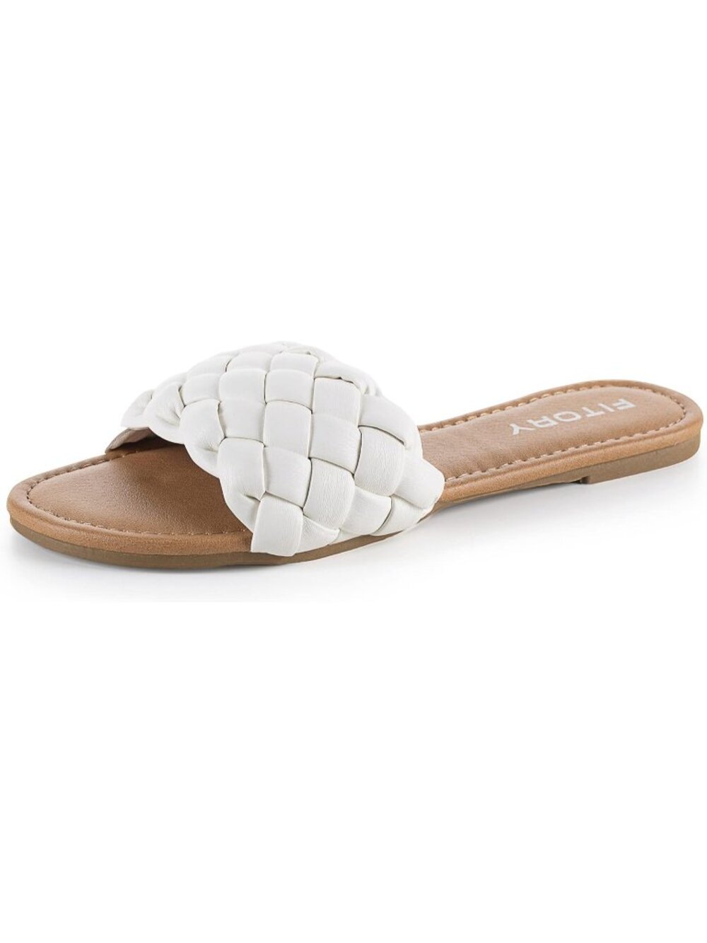 Women's White Comfortable Dressy Style Round Open Toe Slip On Flat Sandal Shoes - Picture 1 of 5